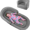 RONBEI Toddler Travel Bed, 2-in-1 Kids Travel Beds Sofa Chair, Foldable Portable Toddler Bed