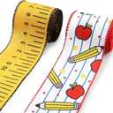 Hying 2 Rolls Back to School Ribbons - 2.5"10 Yards Wired Edge Yellow Burlap Pencil Apple Craft Ribbons for Gift Wrapping & Classroom Decorations