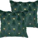 Vagasi Christmas Throw Pillow Covers 18x18 Inch Set of 2, Xmas Tree Pillow Cases Soft Plush Pillowcases 3D Embroidered Star&Bow Christmas Decorations for Couch Bedroom Living Room Porch