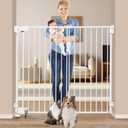 No Bottom Bar Baby Gate, 51.18 inch Tall Cat Pet Gate
for Doorway, Adjustable 27.5in- 43 in Dog Gate with Large Walk Thru Door,White
