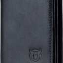 BULLCAPTAIN Genuine Leather Men Wallet RFID Blocking Bifold Wallets ID Window Credit Card Holder (Black)