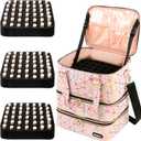 SIYNPAV Nail Polish Organizer Bag Holds 126 Bottles (15ml/0.5fl.oz)& Nail Lamp, 3 Layers Detachable Nail Kit Storage Case PU Leather, Large Travel Nail Supplies Shoulder Bag for Manicure Tools (Pink)