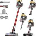 AIPOWAY 650W Cordless Vacuum Cleaner with 55KPa Flagship Suction, 75-Min Extended Runtime 2.5L Dual-Cup Capacity, Anti-Tangle Brush & Self-Standing Design HEPA Filtration for Furniture Carpet Pet Hair (1, Red)