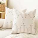 LILEPOY Boho Throw Pillow Covers 18x18 Set of 2 Neutral Decorative Textured Cushion Case Farmhouse Pillowcase Modern Square Pillow Covers for Sofa,Couch, Living Room,Beige and Khaki