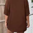 SOLY HUX Women's Plus Size Letter Graphic Tees Cut Out Deep V Neck Half Sleeve T Shirts Tops (Brown, XL)