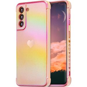 ZTOFERA for Samsung Galaxy S21 FE Case 6.4 inch,Cute Colorful Iridescent Plating Edge Case with Love Hearts Pattern,Camera Lens Protection Shockproof Phone Case for Women Girls,Iridescent Pink
