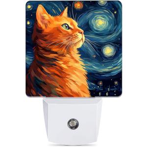 Cat Night Light, Lonely Ginger Cat Night Lights Plug into Wall Decor for Bedroom, Bathroom, Hallway, Kitchen, Dusk to Dawn Sensor Nightlights for Boys Girls Women Men Room Gifts