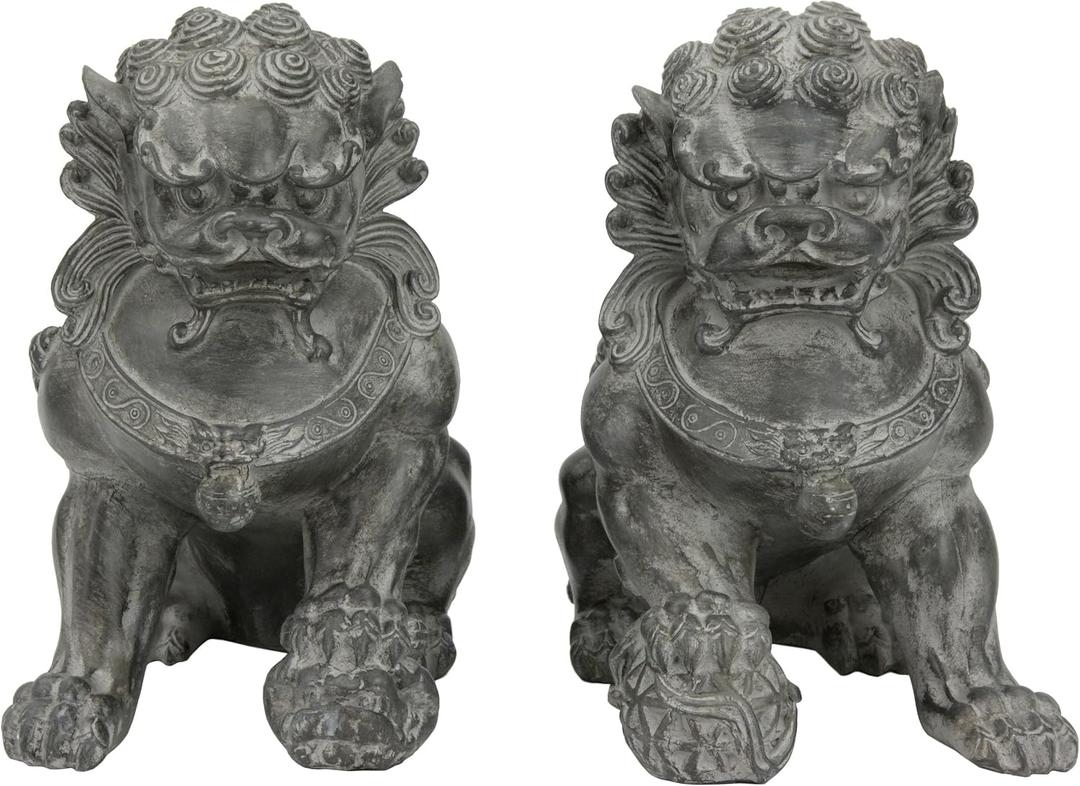 Red Lantern 9" Sitting Foo Dog Statues