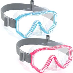 Vvinca Kids-Goggles with Nose Cover, Diving Mask Elastic Fabric Strap Anti Fog Anti Shattered Lens for Kids Swim Goggles 3-14 (01-blue & Pink)