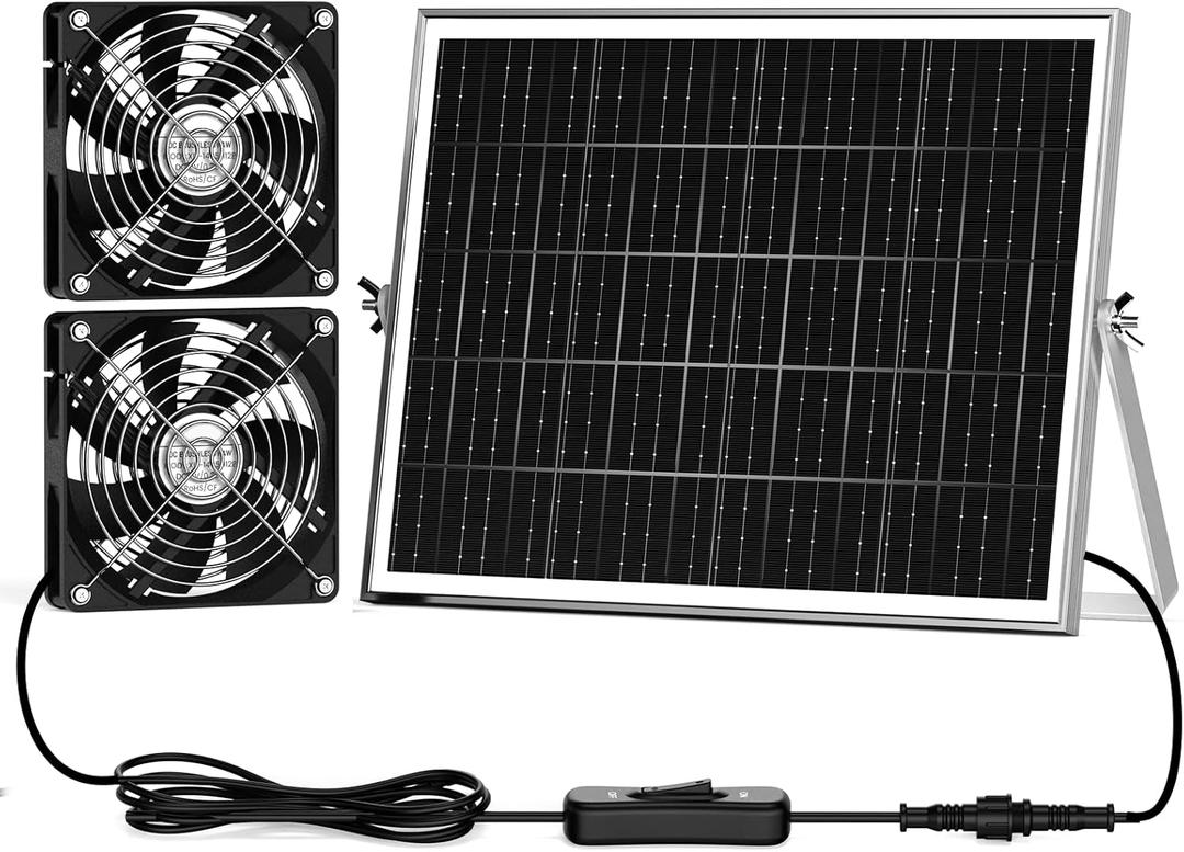 5.5'' Solar Greenhouse Fan 2 Kit, 30W Solar Powered Exhaust and Intake Chicken Coop Fan, Strong Airflow & Waterproof, 16.5 ft Cord, for Outdoor Shed Air Circulation and Ventilation, No Battery