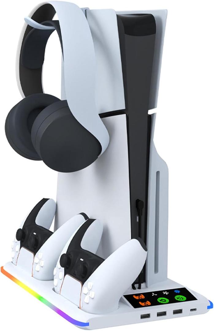 Dpofirs Dual Console Controller Charging Station, RGB Lighting Effect Stand for Headphone Stand Accessories (#1)