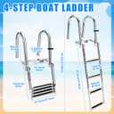 4 Step Boat Ladder, 62" 304 Stainless Steel Pontoon Heavy Duty Folding Dock Non-Slip Swim Ladder for Pontoon Boat, Dock, Deck, Marine Use