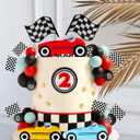 Race Cake Toppers with Acrylic Red Yellow Blue Car Black Red Blue Balls Flags Set for Birthday Party