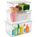 Prinxse 3 Pack Trash Bag Organizer Under Sink, Stackable Plastic Garbage Bags Holder with Lid, Trash Bag Dispenser Roll Storage for Kitchen, Pantry & Laundry Room Organization