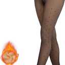MANZI Women's Polka Dots Fleece Lined Faux Sheer Black Warm Tights Patterned Fake Translucent Winter Thick Thermal Stockings
