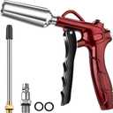 High Volume Air Blow Gun with Powerful Flow Nozzle, Retro Red Air Nozzle Blower Gun with 4.9" Stainless Steel Extension & 1/4'' Standard Quick Plug, Pneumatic Tool for Air Compressor Accessories