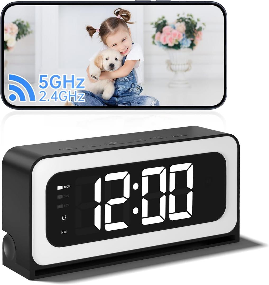 Clock Camera 2K,5G&2.4G WiFi Wireless Indoor Camera for Home Security,3 in 1 Nanny Cam with Alarm Two-Way Talk,Color Night Vision & Motion Detection,Local SD Recording/Repla (Black+ white)