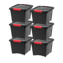 IRIS USA 17 Qt Stackable Plastic Storage Bins with Lids, 6 Pack - BPA-Free, Made in USA - Garage Organizing Solution, Latches, Durable Nestable Containers, Secure Pull Handle - Black