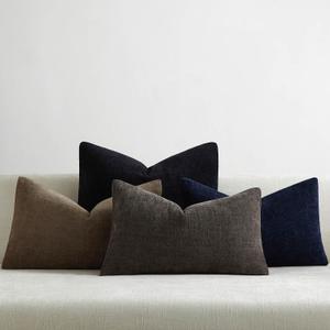 JUSPURBET 12x20 Pillow Covers Set of 4 Decorative Throw Pillow Covers Case for Couch Sofa Bed Soft Lumbar Chenille Cushion Covers with Hidden Zipper for Home Decor Living Room,Navy Series