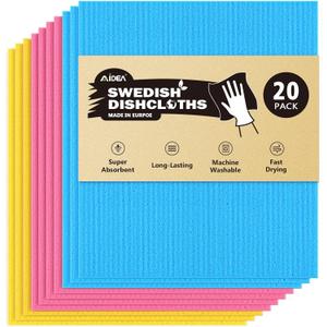 AIDEA Swedish Dishcloths for Kitchen, 20PK, Reusable Paper Towels, Kitchen Washcloths Dish Rags, Eco Friendly No Odor Reusable Cleaning Cloths, Cellulose Sponge Cloths, 7"6"