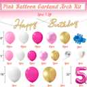 3 x Pink Birthday Balloon Arch Garland Kit - Hot Pink Gold Metallic Pink Balloons Happy Birthday Banner Party Decorations for Girl Princess(5 Years Old)