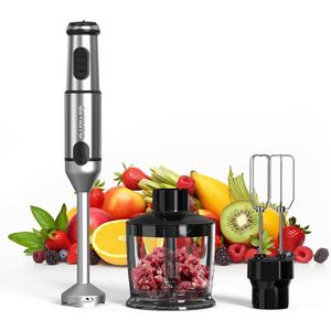 Immersion Blender Handheld GAVASTO Hand Blender,20 Speeds and Turbo Mode Hand Mixer, 3-in-1 Heavy Duty Copper Motor Stainless Steel