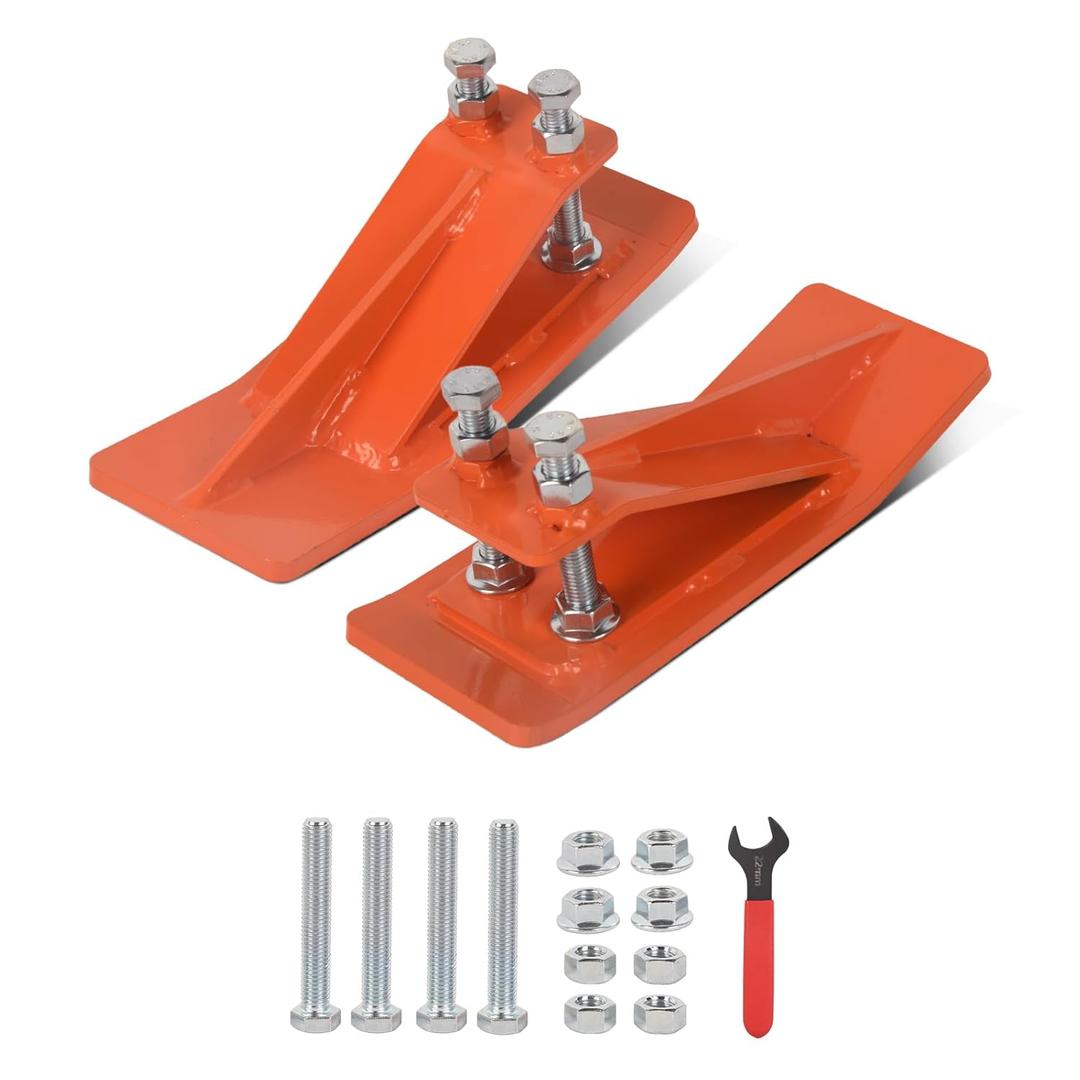 Doppy 2Pcs Tractor Bucket Edge Protector, 3/8'' Thick Snow Skid Tamer, Double Hex Lock Nuts & Bolts Included for Snow Removal, Leaves, Gravel Spreading, Orange