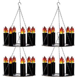 Tujoe 4 Set Medieval Knight Party Decorations Wooden Black Chandelier Decor for Dragon Castle Birthday Supplies Rustic Hanging Ceiling Hanging Decor for Bedroom Living Room Foyer Hallway