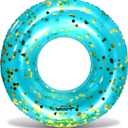 POZA Inflatable Pool Float Tube  Sparkly Confetti Swim Ring, Heavy Duty UV Resistant Inflatable Tube Pool Float for Kids & Adults  Multiple Colors & Sizes  Beach, Lake & Pool Party Float (36", Blue Gold)