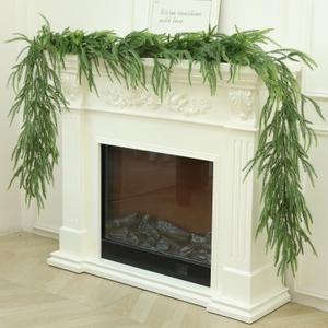 9Ft Real Touch Norfolk Pine Garland Realistic, Artificial Faux Cedar Greenery Garland for Window Fireplace Mantle Indoor Outdoor Christmas Decor