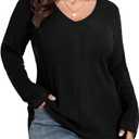 Lafural V Neck Long Sleeve Shirts for Women Casual Fall Tops Lightweight Tunic Sweaters Fashion Clothes 2024 (Black, M)