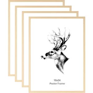 Yaetm 18x24 Poster Frame Set of 4, Natural Solid Oak Wood Frame 18x24 for Photos, Posters & Art Prints, Wall Gallery for Horizontal and Vertical Wall Mount (4 pack, Oak)