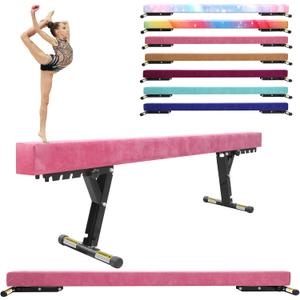 Balance Beam Adjustable 8ft, High and Lower Floor Beam Gymnastics Equipment for Kids Children, Gymnastics Beam with Legs for Home, Professional Training, Gymnastic Club Use (Pink)