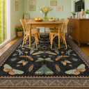 Hazo Haus Living Room Rug Black Boho 6x9 - Dining Room Rugs for Under Table, Bedroom, Insect Bug Eclectic Home Dcor, Washable Non Slip Foldable