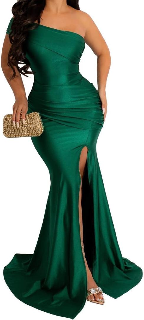 A ADILACA Women's Off Shoulder High Split Long Formal Party Maxi Dress, Off Shoulder High Split Dress (Medium)