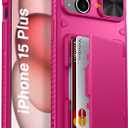 Vihibii for 15 Plus/iPhone 14 Plus Wallet Case with Card Holder (4 Cards), [RFID Blocking] & Slide Camera Cover & Raised Edges Protect Screen, Heavy Duty Case for iPhone 15 Plus/ 14 Plus, Hot Pink
