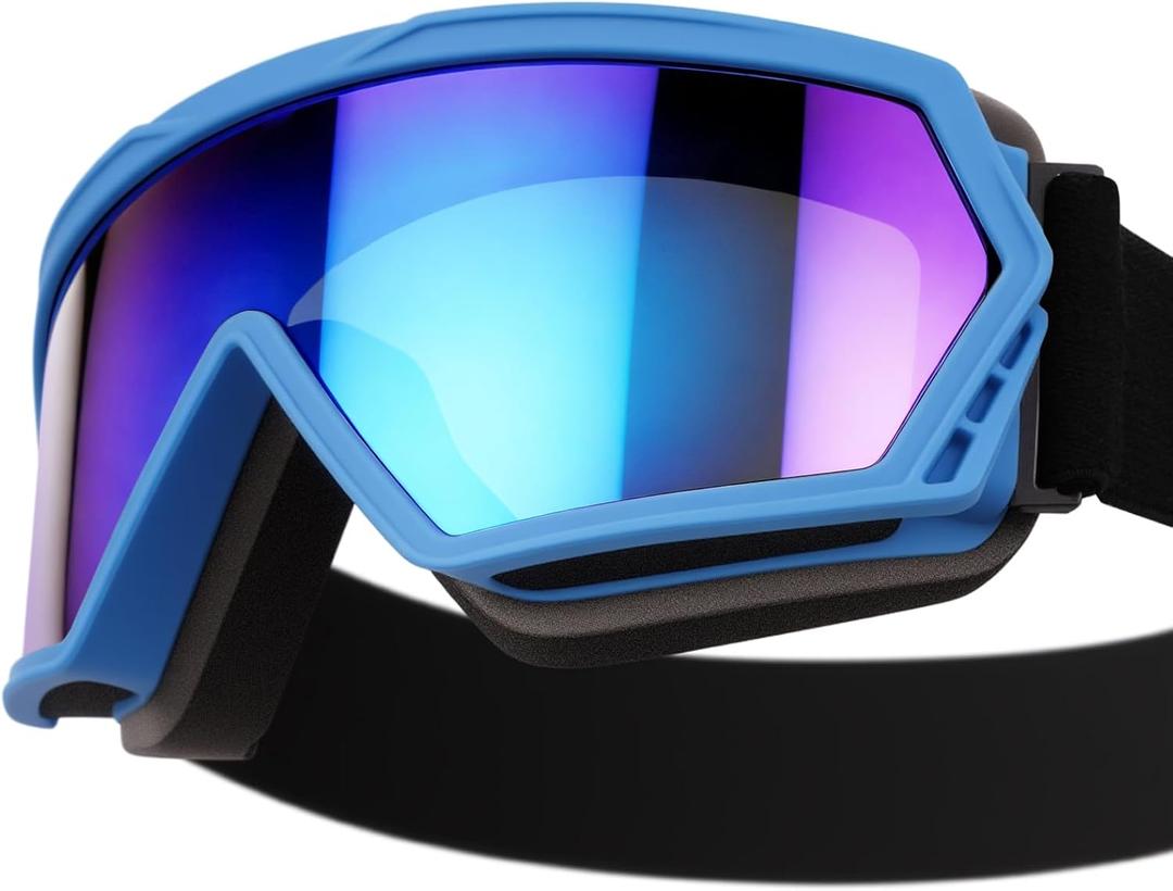 Dirt Bike Goggles Motorcycle Glasses ATV Ski Windproof Glasses for Adults, Men, Women, Youth (Blue Frame+colorful Lenses)