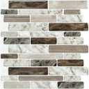LONGKING Self-Adhesive Kitchen Backsplash, Marble Look Decorative Tiles (10 Tiles) (Multi) (Brown)