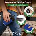 Finepak 12oz 90Pack Compostable Paper Cups with Lids & Straws, 3-Layer Insulated Corrugated Cups for Hot & Cold Drinks, Home Office Travel,Blue (EXP 08/19/32)