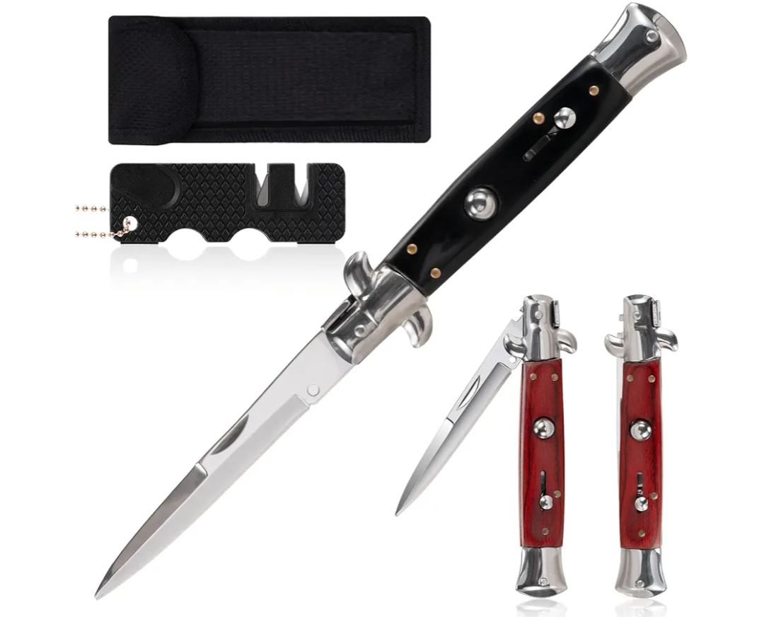 Fruit knife, outdoor pocket hunting knife, kitchen knife, suitable for camping, hunting, and kitchen use (includes sharpening tool) (Black)