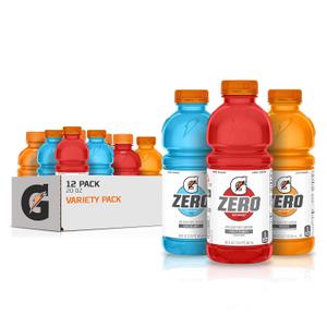 Gatorade G Zero Thirst Quencher, 3 Flavor Variety Pack, 20oz Bottles (12 Pack) (EXP 02/06/27)