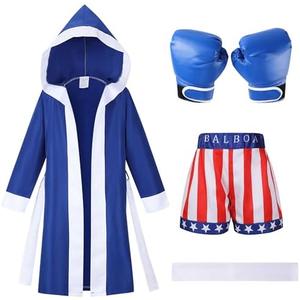 Kosgraiy Boxing Costume Kids with Boxing Glove Robe Shorts,Halloween Boys Boxer Suit,American Boxer Robe, 7-8Y