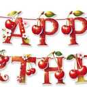 Cherry Theme Birthday Party Decorations ,Includes Happy Birthday Banner, Cherry Banner Hanging Swirls,Vibrant & Fun for Girl Princess Birth Party Cake Table Supplies Decor (Red)