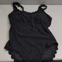 Charmo Womens Scalloped Ribbed One Piece Swimsuits Retro Square Neck Modest Bathing Suits (XX-Large, Black)