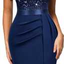 Miusol Women's Classy V-Neck Glitter Sequin Lace Cap Sleeve Cocktail Party Dress (Blue, M)
