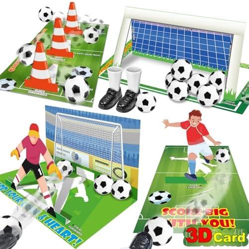 [3D Goal Cards]24 Pack Valentines Day Gifts for Kids Finger Soccer Game with Valentines Day Cards for Kids School,Football Balls Tabletop Game for Party Favors Toddles Boys Girls Class Exchange Prizes