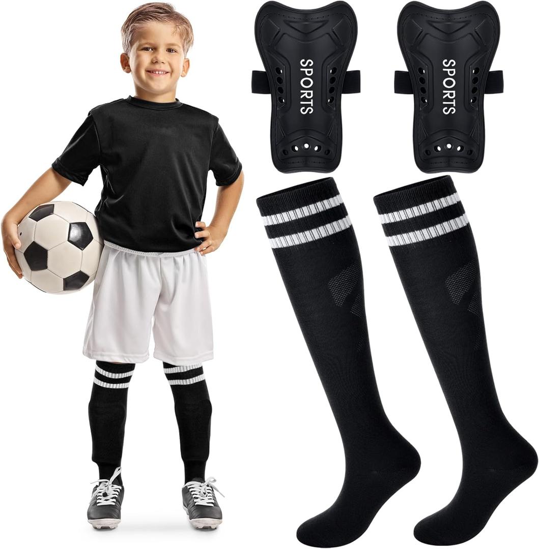 Soccer Shin Guards and Socks for Toddler Kids Youth, Lightweight Soccer Shin Pads Protective Defender Gear for 3-5, 5-10, 10-15 Years Old Children Teen Boys Girls Sports Game (S Size, Black)