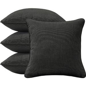 4 Pack Sunbrella Outdoor Water Repellent Throw Pillows 18x18 Inch with Insert, Decorative Square Patio Pillows for Home Garden Couch Balcony, Canvas Coal