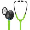 3M Littmann Classic III Monitoring Stethoscope, 5875, More Than 2X as Loud, Weighs Less, Stainless Steel Smoke-Finish Chestpiece, 27" Lime Green Tube, Blue Stem, and Smoke Headset