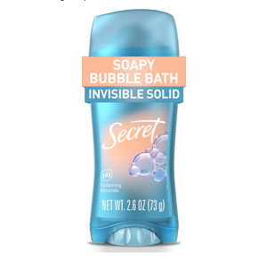 Secret Fresh Antiperspirant Deodorant for Women, 72hr Breathable Sweat & Odor Protection, Instant Freshness & Gentle, PH Balancing Minerals, Invisible Solid, Soapy Bubble Bath Scent, 2.6 oz